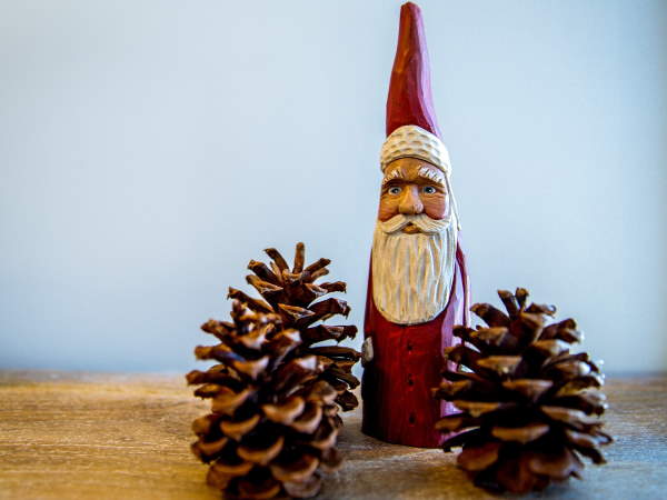 Hand Carved and Painted Primitive Santa Decorations
