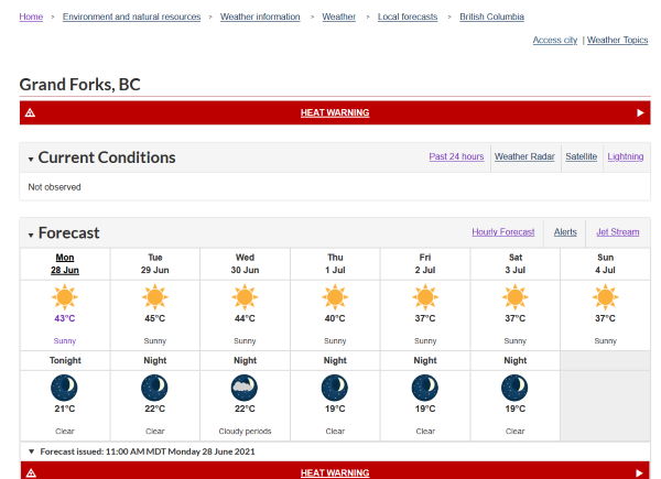 Weather Forecast showing a heat wave