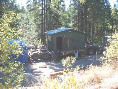 It's here! The arrival of the Tallyman Shack on a lowbed trailer