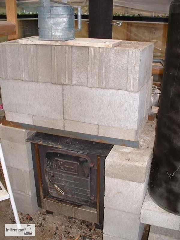 Concrete blocks add a mass to hold the heat in the greenhouse