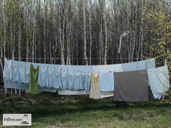 Sheets drying on a clothesline