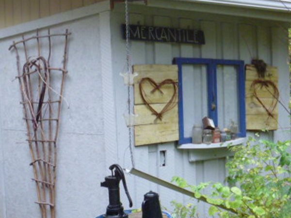 The Mercantile, back view showing the rustic twiggy decor...