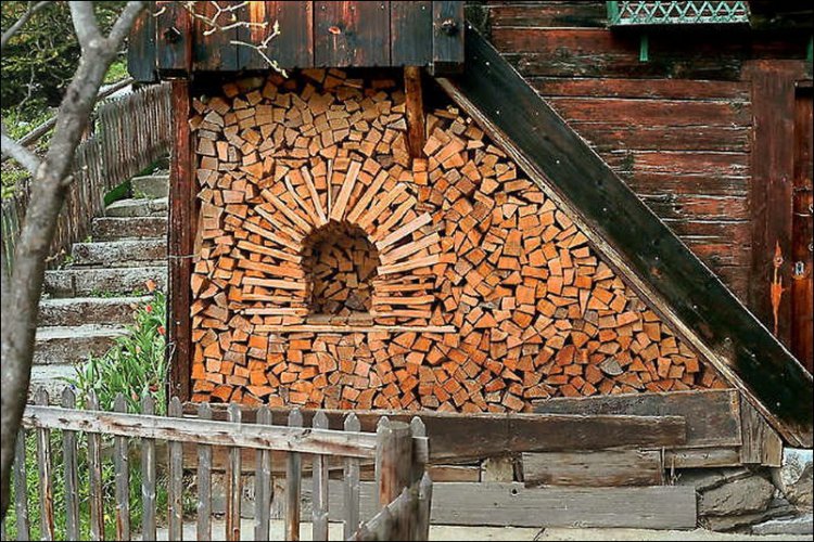 Wood stacked to emulate a brick oven - what else?
